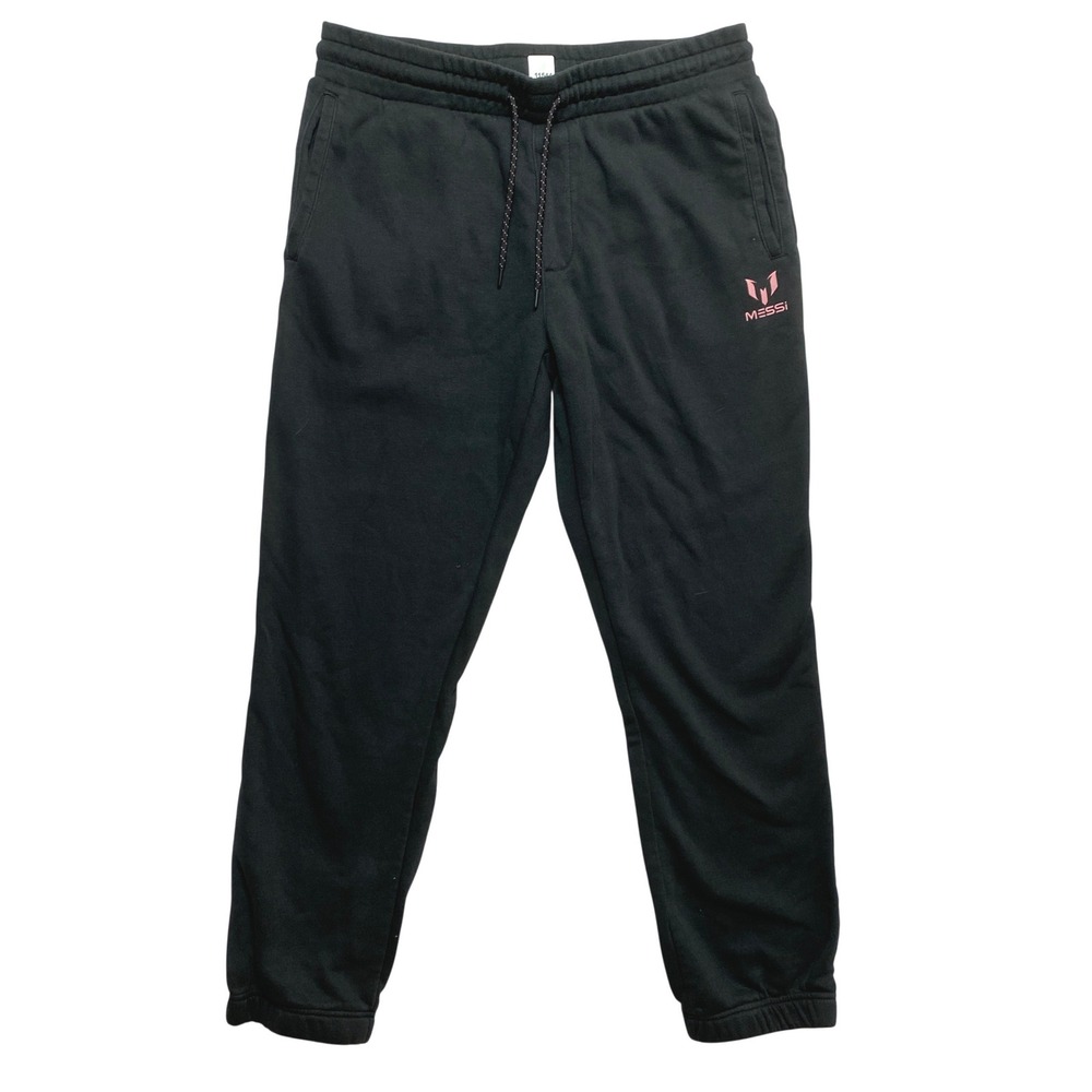 Messi Jogger Mens Large Black Pink Logo Fleece Drawstring Pants Sweatpants